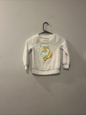 btween White Fuzzy Sweatshirt with Gold Sequin Fox